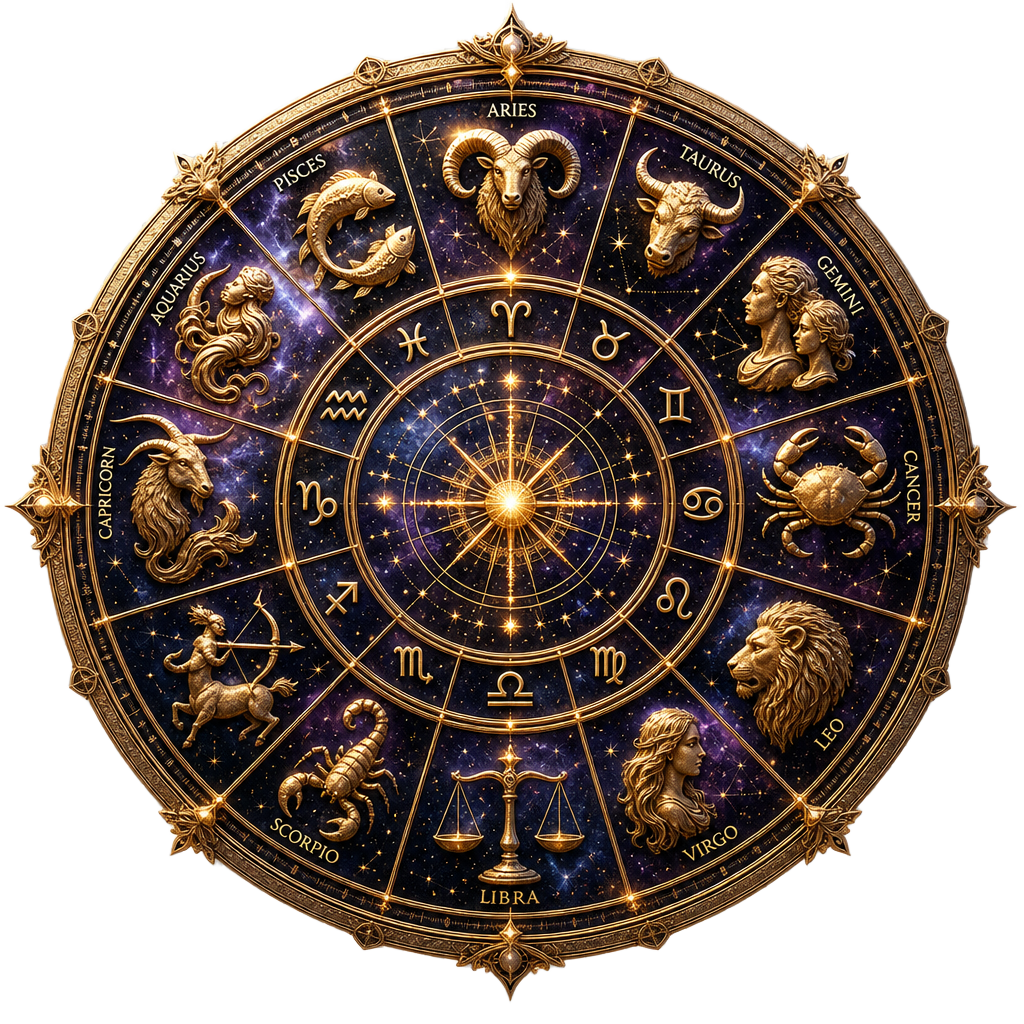 Mapa astrológico 3D com os 12 signos do zodíaco